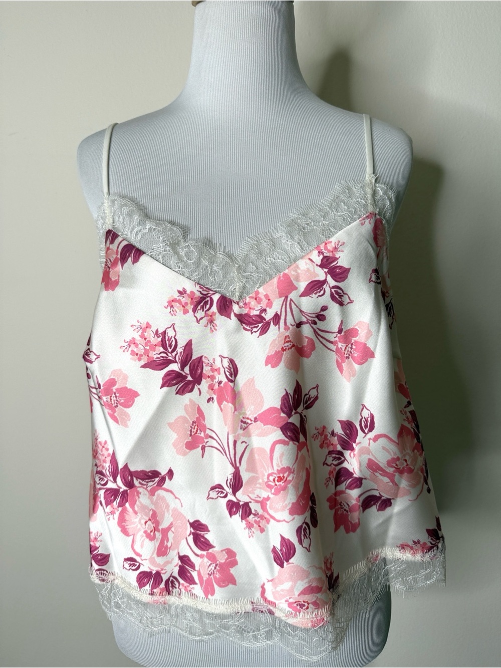 Lucy Paris Pink and Cream Floral Satin Cami Top